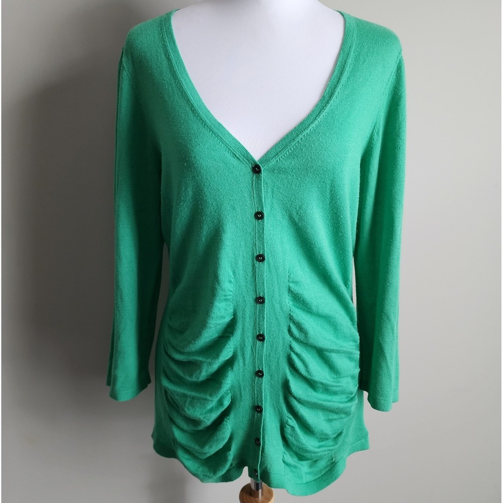 Tahari Cardigan Womens Small Kelly Green‎ Lightweight Knit Long Dopamine Preppy
